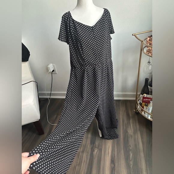 Monteau Pants - Monteau Black and White Polka Dot Maxi jumpsuit